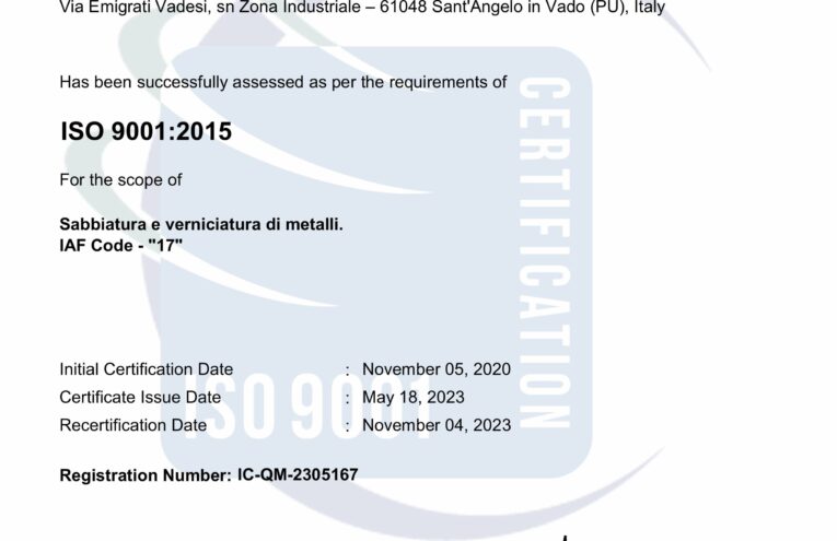 Certificato ISO 9001:2015
