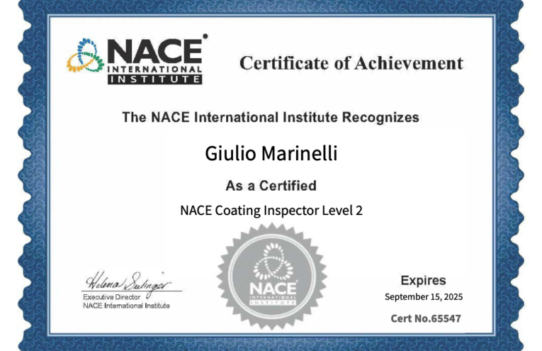 Certificato Nace coating inspector