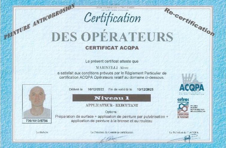 Certificato ACQPA applicator